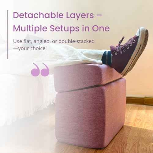 Purple Adjustable Foot Rest for Under Desk at Work ? Ergonomic Linen Memory Foam Footrest Pillow with Breathable Washable Cover, DIY Height Adjustment for Office Chair, Gaming, Home & Travel Use