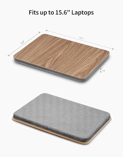 ZEAPTAC Dark Brown Wood Portable Lap Laptop Desk with Pillow Cushion, Fits 15.6 Inch, Bed & Couch Stand