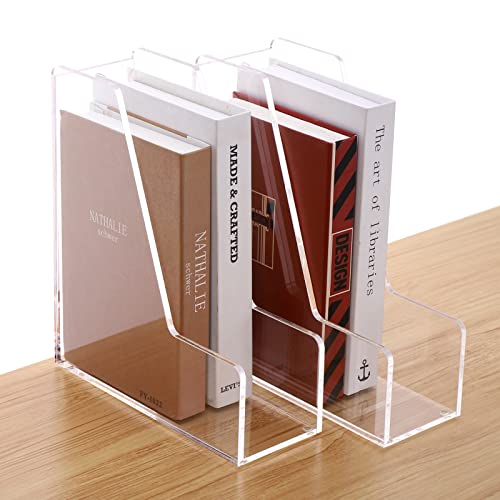 SANRUI Acrylic Magazine File Holders, Classroom Organization and Storage, Clear Bookend File Sorter, Desktop File Organizer 2-Pack