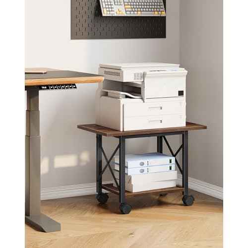 23.6" Under Desk Printer Stand, 2-Tier Printer Table with Wheels Adjustable Feet for Home Office, Study, Living Room, Rustic Brown and Black TPS01BF