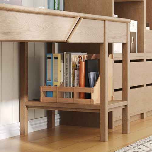 Bamboo Desktop Magazine Holder Desk File Organizer 3 Compartments Vertical File Dividers Book Holder Frames Document Cabinet Rack Storage Organizer Box for Home Office School Black (Nature)