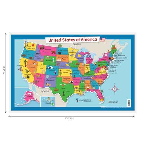 USA Wall Map for Kids with Illustrations- United States Poster Map for Home or Classroom, (18¡± x 29¡± Laminated)