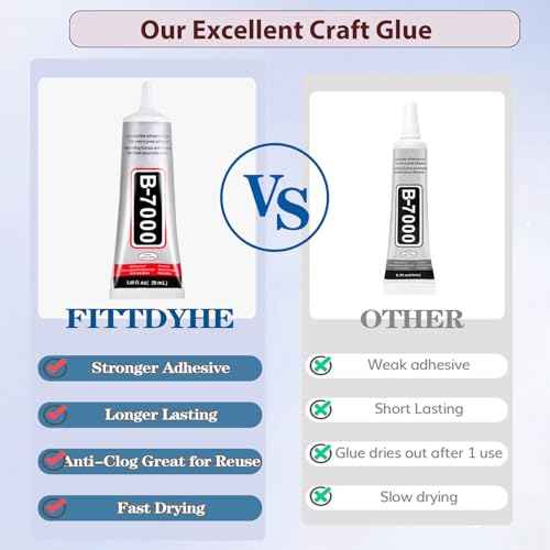 B7000 Jewelry Glue for Making, FITTDYHE 1PCS 50ML/1.69 fl oz Clear Adhesive for Rhinestone, Fabric, Multipurpose Super B-7000 for Phone Repair, Nail Art, Wood, Glass, Charms
