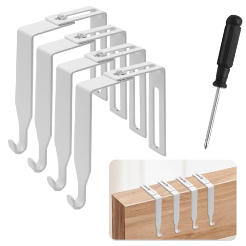 4Pcs White Adjustable Cubicle Hooks Fit 1-3/8 to 3-1/2 Inch Panels - Kyuionty