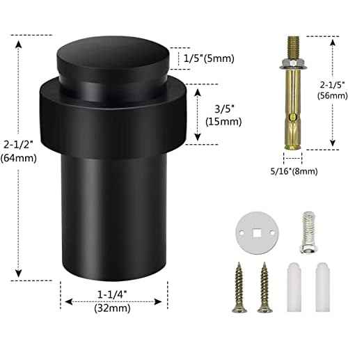KOLAKO Door Stoppers, 12 Pack Cylindrical Floor Mount Door Stop Black Heavy Duty Door Stops Stainless Steel Metal Safety Floor Doorstops for Wall