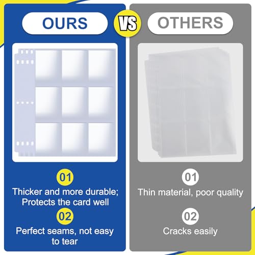 1080 Pockets Card Sleeves Binder Sheets, 9 Pocket Card Sleeves for 3 Ring Binder, Trading Cards Sleeves Fit for Baseball, Football, Game, Business Cards(60 Pages)