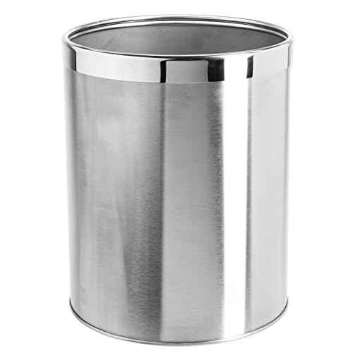 Bennett Small Office Trash Can, Open Top Small Wastebasket Bin, Stainless Steel Garbage Can, Detach-A-Ring' Metal Waste Basket for Powder Room, Bathroom, Home, Modern Home D?cor (Dia. 9.6 x H 11.8)