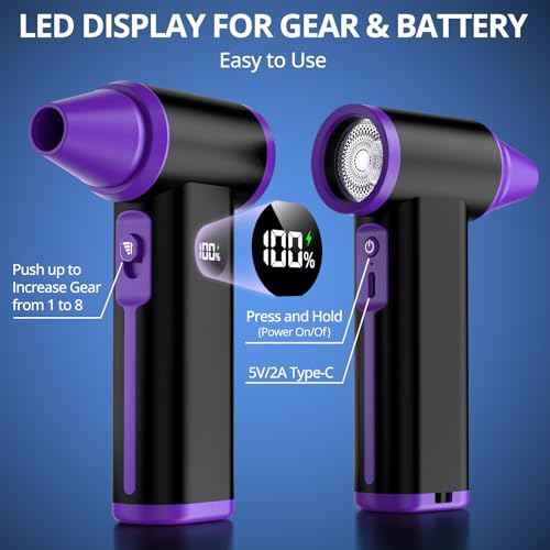 Godboat Keyboard Cleaner - 130000 RPM Electric Air Duster, 8-Gear Compressed Air Dusters, Rechargeable Handheld Blower, Portable Cordless Cleaning Tool, Tech Gifts for PC/Computer/Car/Office, Black