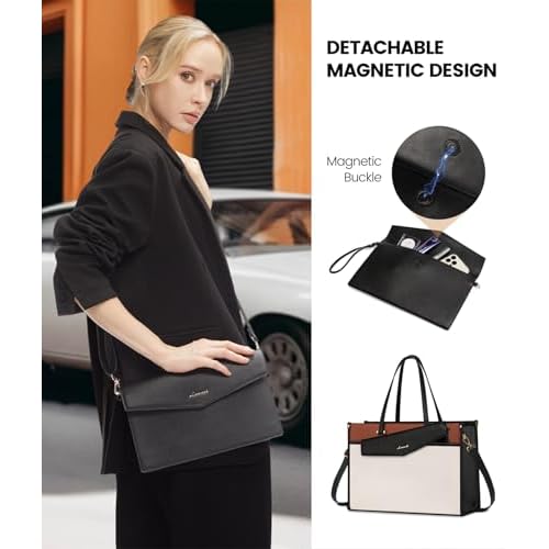 LOVEVOOK Laptop Bag for Women, 15.6'' Laptop Tote Purse 2-in-1 Professional Work Bag Business Briefcase with Clutch Purse, Waterproof Leather Computer Handbag for Teacher Office Travel
