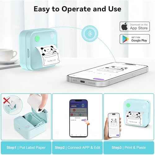 Label Maker Machine - Portable Bluetooth Mini Label Printer - Smartphone Handheld Thermal Sticker Small Labeler Multiple Templates Font Icon Inkless Custom Label for Home Kids School Items