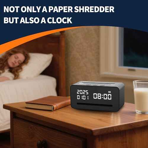 Mini Paper Shredder for Home Office,Small USB Shredder,Strip Cut,Desktop Clock Design,10 Mins Running Paper Cutting Tool, Portable Paper Shredder for Home Use, Stationery Christmas Birthday Gift