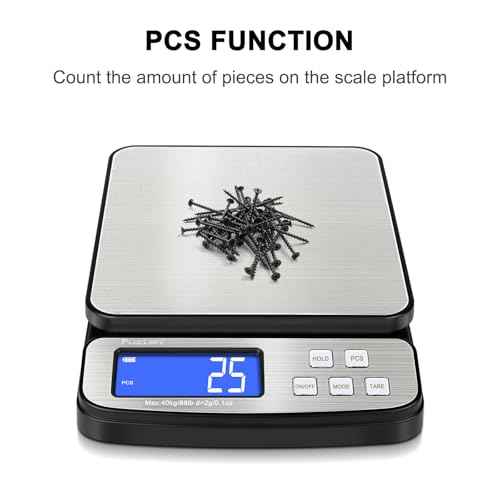 Fuzion Digital Shipping Postal Scale - 88lb x 0.1oz, Stainless Steel Platform, 5 Units, Hold/Tare/PCS Counting, Easy Calibration, Large LCD, Scale for Packages, All-in-1 Shipping Scale