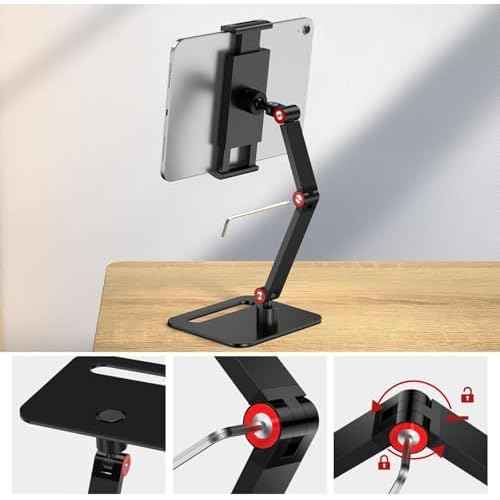 UPERFECT Adjustable Tablet Stand, 360¡Æ Swivel & 180¡Æ Tilt, Foldable Arm Holder for 4.7?18'' iPhone/iPad/Tablet/Monitor, Aluminum Alloy, Black