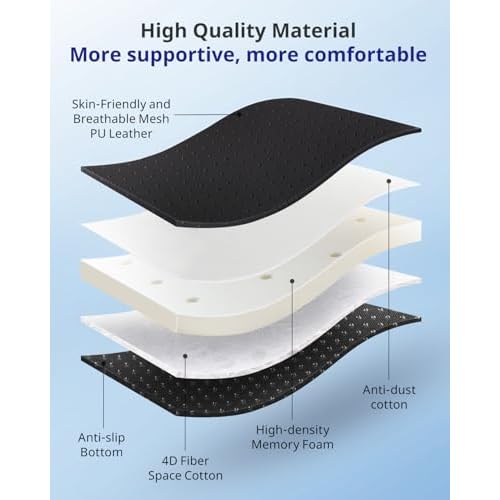 Seat Cushion, Extra Large Memory Foam Office Chair Cushion, Ergonomic Pressure Relief Car Seat Cushion, Sciatica Pain Relief Pillow with Anti- Slip Rubber Dots, Breathable Gaming Chair Pad (Black)