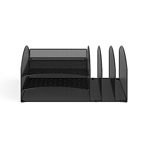 Safco 3213BLKD Onyx Steel Desk Organizer 3 Horizontal, 3 Upright Sections, Perfect for Destkop Ogranization in the Home, Office or Classroom, Black