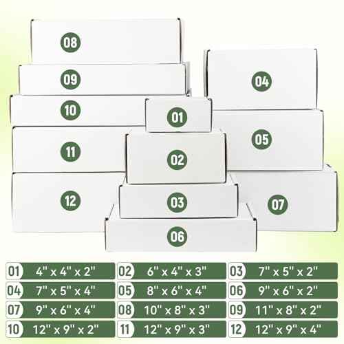 12"x9"x3" Shipping Boxes Set of 5, White Corrugated Cardboard Box Literature Mailer