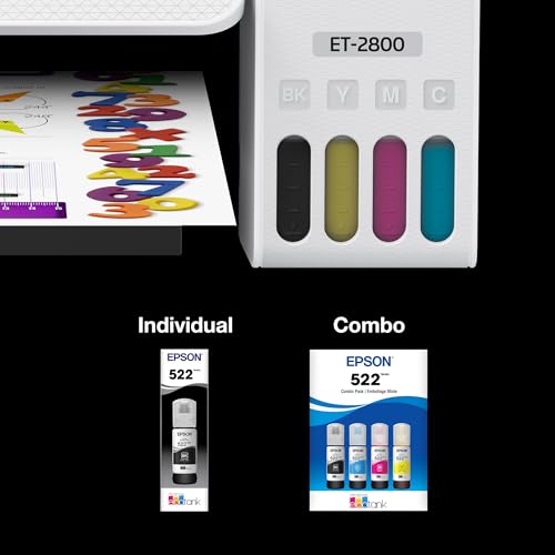 EPSON 522 EcoTank Ink Ultra-high Capacity Bottle Black (T522120-S) Works with EcoTank ET-2720, ET-2800, ET-2803, ET-2840, ET-4700, ET-4800, ET-4810