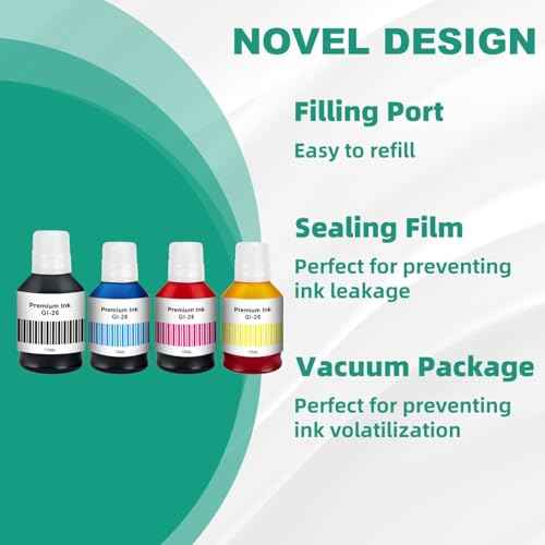 GI26 GX7021 Ink Refill Bottles Replacement Compatible for Canon 26 GI-26 GI26 Ink Bottles for Canon MAXIFY GX6021 GX7021 GX7020 GX6020 GX4020 GX5020 GX3020 Megatank Printer