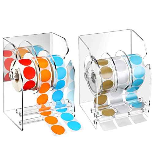 Geosar 3 Pcs Adjustable Label Dispenser 3 Disks Sticker Roll Holder Sticker Dispenser Clear Label Roll Holder Acrylic Tape Organizer Stand for Office Home Desktop