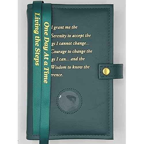 Deluxe Double Alcoholics Anonymous AA Big Book & 12 Steps & 12 Traditions Book Cover Medallion Holder Green
