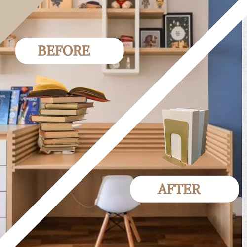 Alessk 8 Pieces Gold Bookends for Shelves, Heavy Duty Metal Bookends Supports Heavy Books, Decorative Gold Stops for Home or Office Decoration - 4 Pairs.
