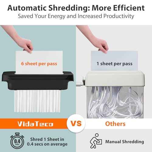 Paper Shredder Without Basket 6-Sheet Strip Cut Shredder for Home Use,Small Document Shredding Machine for Office,Shred Staple/Card,Mini Portable with Extendable Arm,Jam Proof