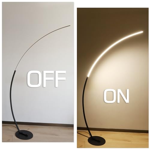Modern LED Arc Floor Lamp Dimmable,Black Gold Arched Floor Lamp Standing Lamp with Remote for Living Room Bedroom Office Corner