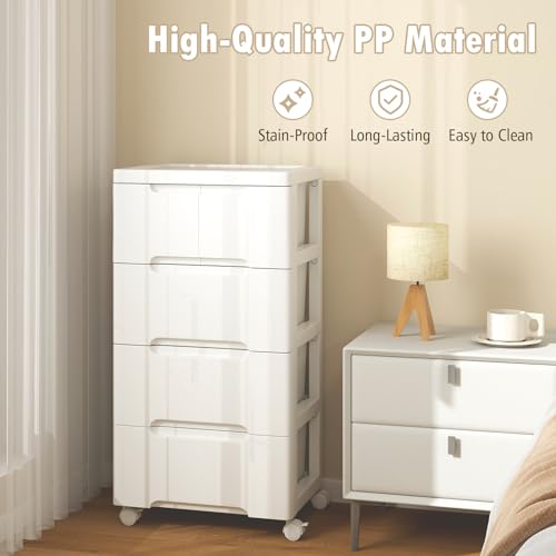 Giantex 16" x 13" x 31" 5-Drawer Rolling Storage Cart on Wheels, White Plastic Organizer