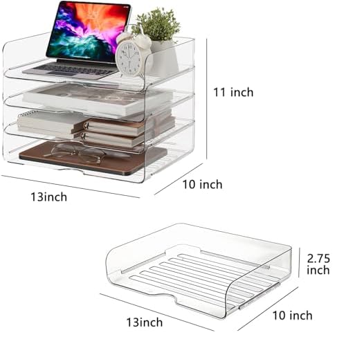 Large Capacity Desk Organizer, 4 Tier Paper Organizer, File Organizer for Desk, Stackable Paper Tray for Office, Home and School