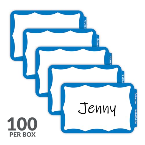 C-Line Peel & Stick Name Badges Blue Border 3.5 x 2.25 Inches, 100/Box (92265) – 100/BX / Blue