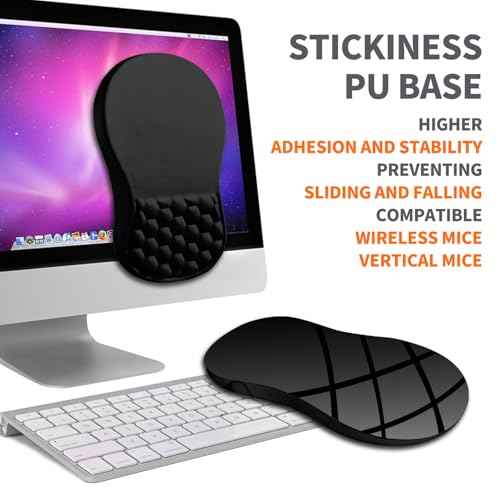 Ergonomic Joint Wrist Support Mouse Pad with Memory Foam Cushion Massage Bump, Carpal Tunnel Pain Relief Mousepad Slope Design for Wrist Rest, 11.8x7.9 in, Black