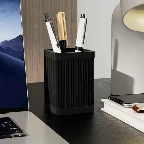 Aesthetic Pen Holder For Desk, Modern Silicone Pencil Holder, Stylish Office Desk Decor, Made of 5 mm Thickened Premium Silicone, Office Desk Organizer And Accessories (Black)