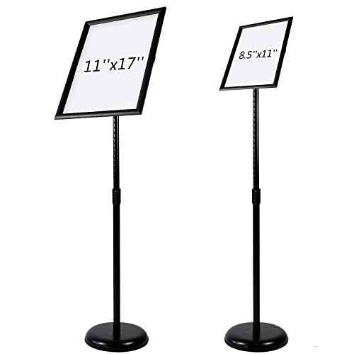 T-SIGN Adjustable Heavy Duty Pedestal Sign Holder Floor Stand, Sign Stand Poster Stand, 8.5 x 11 inch, Vertical & Horizontal View, Outdoor Indoor Standing Display Sign Holders Aluminum Black