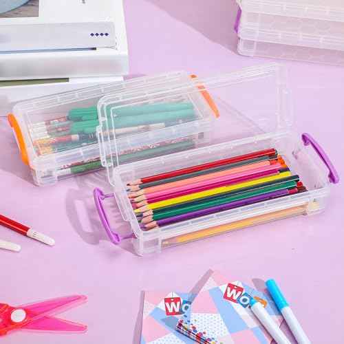 Cholemy 30 Pcs Plastic Pencil Box Bulk Large Capacity Pencil Case Crayon Box with Snap Tight Lid Stackable Organizer Container, Operation Christmas Item Bulk for Pen Stationery School Supply(Clear)