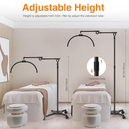 CHICLUX Lash Lights for Eyelash Tech, Foldable Floor Lash Lamp for Eyelash Extensions, Dimmable LED Half Moon Lash Light with Phone Holder and Wheeled Base, Esthetician Light for Eyelash, Tattoo
