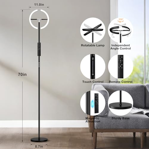 Floor Lamps for Living Room, 40W/2400LM Rotatable LED Floor Lamp with Touch & Remote Control, 70" Tall Standing Lamp Stepless Dimmable, Modern Torchiere Corner Lamp for Bedroom, Office