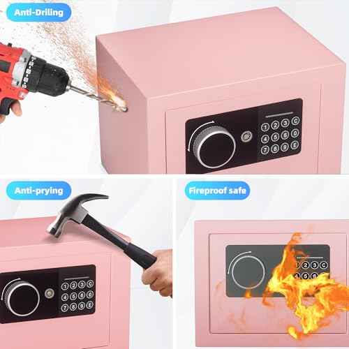 Digital Electronic Money Safe, Steel Security Lock Box with Keypad, Office Hotel Business Jewelry Gun Cash Safe, 0.23 Cubic Feet, 9.06" W x 6.69" D x 6.69" H£¨pink£©