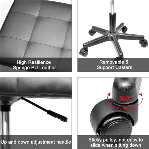 Footrest Under Desk Leg Rest Ottoman Adjustable Height Foot Stool with Wheels Leather Footrest for Home Office