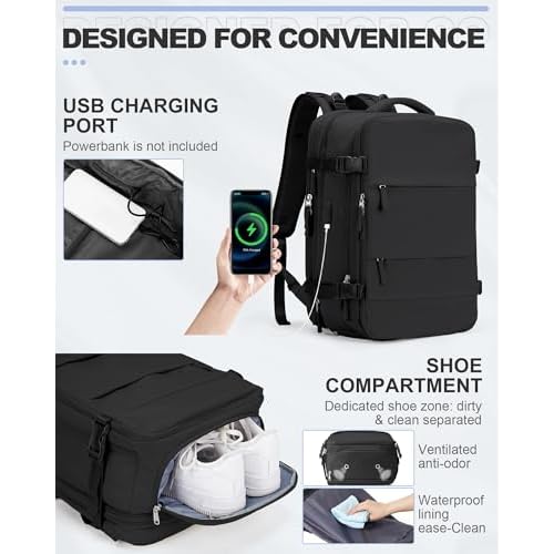 Black Vacuum Seal Travel Backpack Expandable Air Vacpack Backpacks with Air Pump Seal Air Packing Vacuum System Personal Item Carry On Travel Bag Seal Compression Bags Large Laptop Backpack