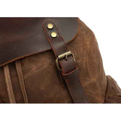 Genuine Leather Canvas waxed Backpack Travel Rucksack Laptop Bag Army Green