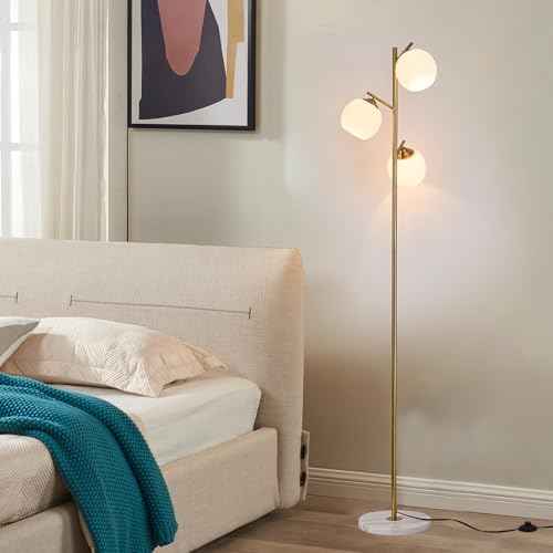 Sputnik Chandelier Floor Lamp for Bedroom,4-Lights Glass Shade Floor Lamps for Living Room (3 Gloes Golden)