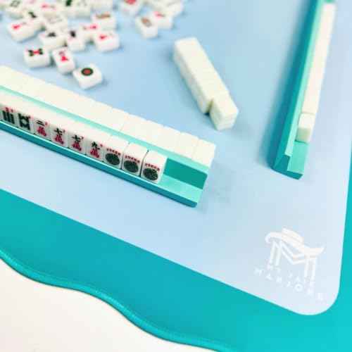 Generic Mini Mahjong Mat (4 Color Combinations) | Scalloped Edges & Bright Colors | 21"" x 21"" (Blue Center- Green Scallop)