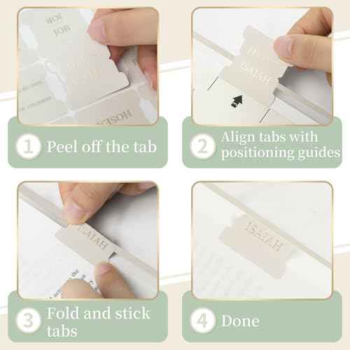 Bible Tabs for Women and Men, 75 Laminated Index Tabs with Embossed Gold Foil Lettering, Durable Neutral Bible Study Tabs for Easy Navigation, Bible Journaling Supplies