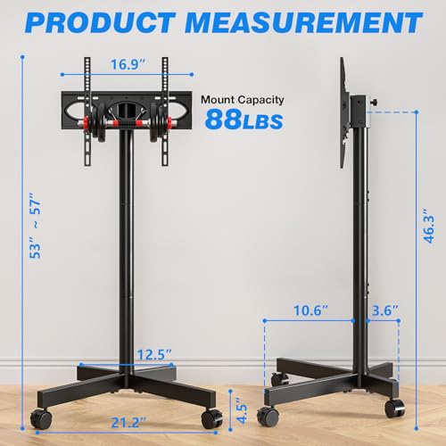 Rfiver Mobile TV Cart Rolling TV Stand for 23-60 Inch Screens, Portable TV Stand on Wheels with Tilt and Height Adjustable, Outdoor TV Mount Stand Holds up to 88 lbs for Home Office MAX VESA 400x400mm
