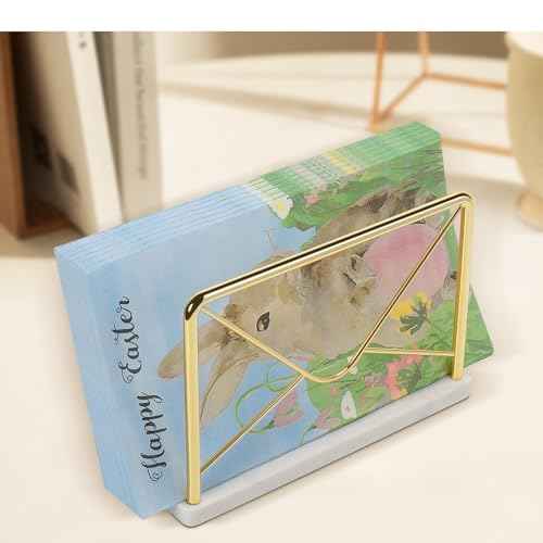 Modern Mail Holder for Home Office, Metal Letter Organizer Sorter for Desk, Cutout Mail Envelope Design, Bill Filling Paper Document Rack, Envelope Storage Rack with Marble Base