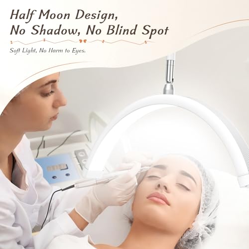 Half Moon Light with Clamp, LED Manicure Table Lamp, Desk Lamp for Nail Desk, Eyelash Extensions, Skincare and Tattoo, 5 Brightness Levels and 5 Color Modes, Remote Control (White)