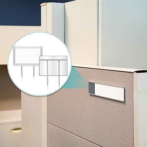 Amylove 80 Pcs Silver Cubicle Pins Partition Long Push Pins Fabric Clips Cubicle Name Plate Holders for Office Furniture Corkboard Fabric Mounting