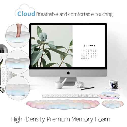 Cloud Wrist Rest Keyboard Palm Rest with Non-Slip Base for Computer Gaming Wrist Rest, YAMJUG Cloud Arm Rest Keyboard Wrist Pad Rainbow
