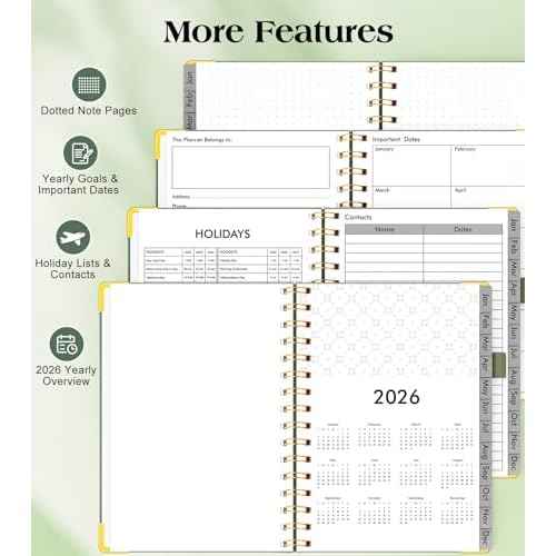 2026 Planner, Hardcover Leather Weekly and Monthly Planner, January 2026 - December 2026, Spiral Yearly Agenda Organizer Book 2026 with Tabs, Daily Calendar Planners for School Work Home, A5 (5.75" x 8.38"), Green