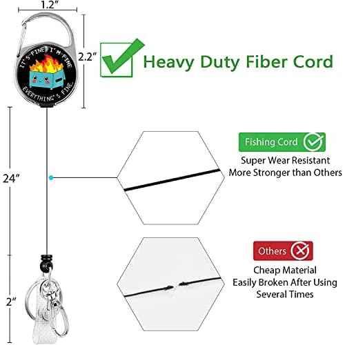 Gctriki Badge Reel Holder Retractable Heavy Duty with 360¡ÆSwivel Carabiner Belt Clip, Funny Dumpster on Fire ID Badge Holder Retractable Keychain ID Clip Name Badge Clip I'm Fine It`s Fine